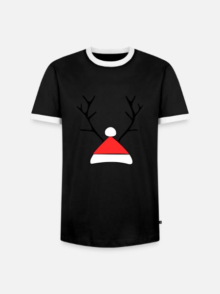 Weihnachtsmütze mit Geweih - Männer Kontrast-T-Shirt - Schwarz/Weiß