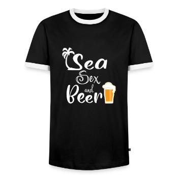 sea sex and beer - humour été - T-shirt contrasté Homme - noir/blanc - Devant - AI Model Female 172 light (172cm) & AI Model Male 178 light (178cm)