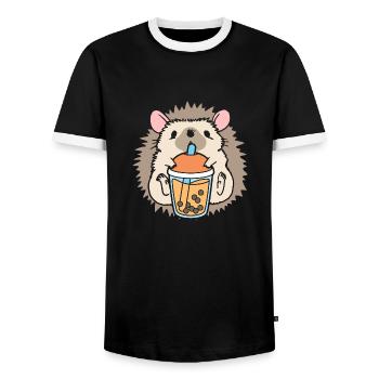 Bubble Tea Igel - Männer Kontrast-T-Shirt - Schwarz/Weiß - Vorne - AI Model Female 172 light (172cm) & AI Model Male 178 light (178cm)