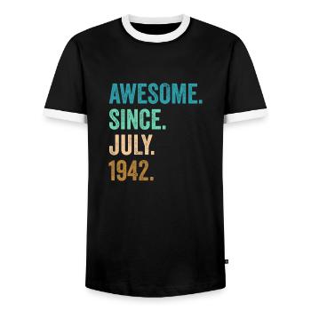 80 Years Old Awesome Since July 1942 80th Birthday - Men's Ringer Shirt - black/white - Front - AI Model Female 172 light (172cm) & AI Model Male 178 light (178cm)
