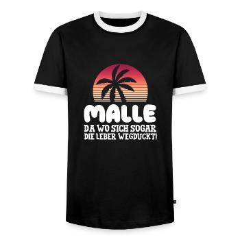 MALLE DA WO SICH SOGAR DIE LEBER WEGDUCKT! - Männer Kontrast-T-Shirt - Schwarz/Weiß - Vorne - AI Model Female 172 light (172cm) & AI Model Male 178 light (178cm)