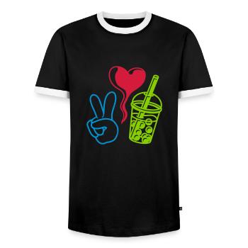 Thé à bulles Love Peace - T-shirt contrasté Homme - noir/blanc - Devant - AI Model Female 172 light (172cm) & AI Model Male 178 light (178cm)