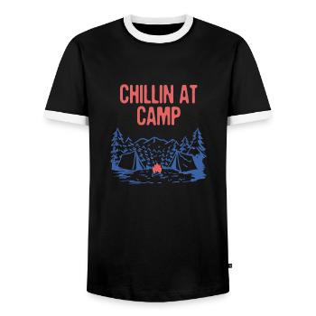 Chillin at Camp Summer Camping Tropical Camper - Men's Ringer Shirt - black/white - Front - AI Model Female 172 light (172cm) & AI Model Male 178 light (178cm)