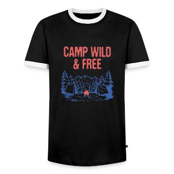 Camp Wild & Free Camping Hiking Camper Hiker - Men's Ringer Shirt - black/white - Front - AI Model Female 172 light (172cm) & AI Model Male 178 light (178cm)