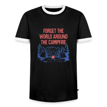 World Around the Campfire Camping Sayings Camper - Men's Ringer Shirt - black/white - Front - AI Model Female 172 light (172cm) & AI Model Male 178 light (178cm)