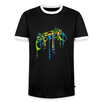 Drops Colorful Controller Retro - Men's Ringer Shirt - black/white - Front - AI Model Female 172 light (172cm) & AI Model Male 178 light (178cm)