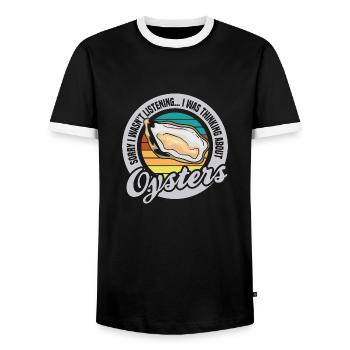 Denken Sie an Austern, Meeresfrüchte, Meerestiere - Männer Kontrast-T-Shirt - Schwarz/Weiß - Vorne - AI Model Female 172 light (172cm) & AI Model Male 178 light (178cm)