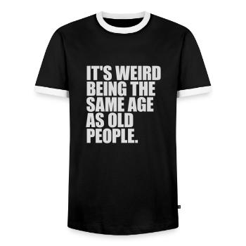 being old people age - Men's Ringer Shirt - black/white - Front - AI Model Female 172 light (172cm) & AI Model Male 178 light (178cm)
