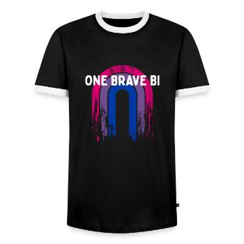 One Brave Bi Bisexual LGBTQ Bi Pride LGBT - Men's Ringer Shirt - black/white - Front - AI Model Female 172 light (172cm) & AI Model Male 178 light (178cm)