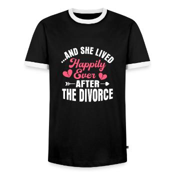 ... And She Lived Happily Ever After The Divorce Ex - Men's Ringer Shirt - black/white - Front - AI Model Female 172 light (172cm) & AI Model Male 178 light (178cm)