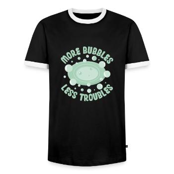 More Bubbles Less Troubles Soapmaking Soapmaker - Men's Ringer Shirt - black/white - Front - AI Model Female 172 light (172cm) & AI Model Male 178 light (178cm)