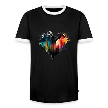 Herz Farbtropfen Bunt - Männer Kontrast-T-Shirt - Schwarz/Weiß - Vorne - AI Model Female 172 light (172cm) & AI Model Male 178 light (178cm)