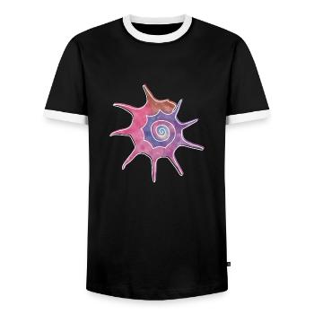 "Bolma", boho line art design, series "Shells" - Men's Ringer Shirt - black/white - Front - AI Model Female 172 light (172cm) & AI Model Male 178 light (178cm)