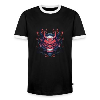 Démon oni - T-shirt contrasté Homme - noir/blanc - Devant - AI Model Female 172 light (172cm) & AI Model Male 178 light (178cm)