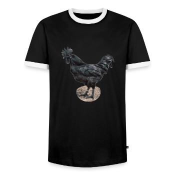 Ayam Cemani Hahn - Männer Kontrast-T-Shirt - Schwarz/Weiß - Vorne - AI Model Female 172 light (172cm) & AI Model Male 178 light (178cm)