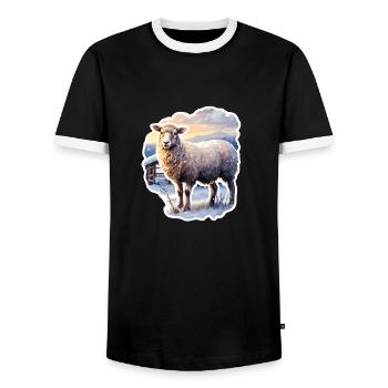 Sheep in the snow - Men's Ringer Shirt - black/white - Front - AI Model Female 172 light (172cm) & AI Model Male 178 light (178cm)