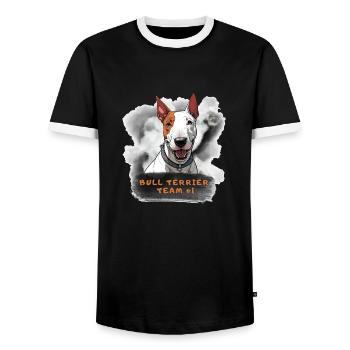 Bullterrier Team Nummer 1 Champion Sieger Anführer - Männer Kontrast-T-Shirt - Schwarz/Weiß - Vorne - AI Model Female 172 light (172cm) & AI Model Male 178 light (178cm)