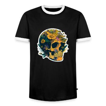 Human Skull & Flowers 20 - Men's Ringer Shirt - black/white - Front - AI Model Female 172 light (172cm) & AI Model Male 178 light (178cm)