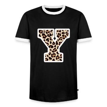Letter Y Leopard Pattern - Birthday Gift Idea - Men's Ringer Shirt - black/white - Front - AI Model Female 172 light (172cm) & AI Model Male 178 light (178cm)