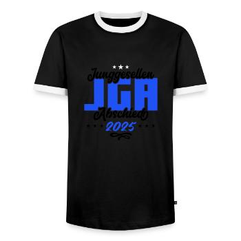 Bachelor party bachelor party 2025 - Men's Ringer Shirt - black/white - Front - AI Model Female 172 light (172cm) & AI Model Male 178 light (178cm)