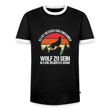 Mieux vaut un loup solitaire qu’un mouton populaire - T-shirt contrasté Homme - noir/blanc - Devant - AI Model Female 172 light (172cm) & AI Model Male 178 light (178cm)