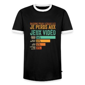 Gamer, ich verliere bei Videospielen - Männer Kontrast-T-Shirt - Schwarz/Weiß - Vorne - AI Model Female 172 light (172cm) & AI Model Male 178 light (178cm)