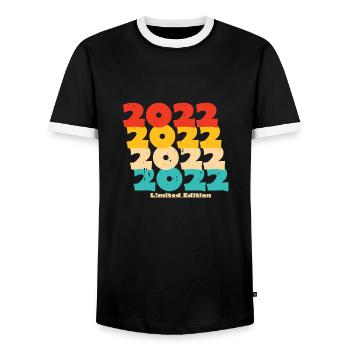 2022: Limited Edition - 2nd Anniversary - Men's Ringer Shirt - black/white - Front - AI Model Female 172 light (172cm) & AI Model Male 178 light (178cm)