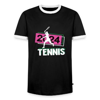Tennis 2024 Tennisspiel Turnier Tennisspielerin - Männer Kontrast-T-Shirt - Schwarz/Weiß - Vorne - AI Model Female 172 light (172cm) & AI Model Male 178 light (178cm)