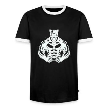 Panther Comic - Men's Ringer Shirt - black/white - Front - AI Model Female 172 light (172cm) & AI Model Male 178 light (178cm)