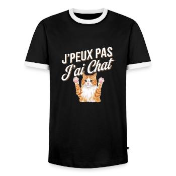 J'peux pas j'ai chat - T-shirt contrasté Homme - noir/blanc - Devant - AI Model Female 172 light (172cm) & AI Model Male 178 light (178cm)