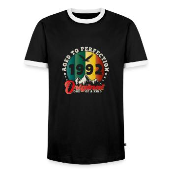 Vintage Geburtstag 1992 - Retro Geschenkidee 1992 - Männer Kontrast-T-Shirt - Schwarz/Weiß - Vorne - AI Model Female 172 light (172cm) & AI Model Male 178 light (178cm)