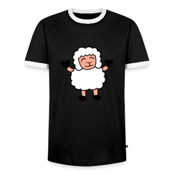 Sheep Baby Stands Cute Cute Lamb Child Happy - Men's Ringer Shirt - black/white - Front - AI Model Female 172 light (172cm) & AI Model Male 178 light (178cm)