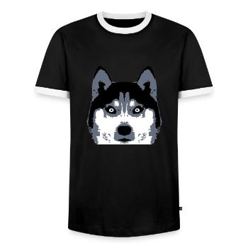 Hund Weißer Husky Gesicht Kopf Schöne Rasse Cool - Männer Kontrast-T-Shirt - Schwarz/Weiß - Vorne - AI Model Female 172 light (172cm) & AI Model Male 178 light (178cm)