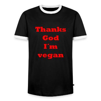 vegan - Männer Kontrast-T-Shirt - Schwarz/Weiß - Vorne - AI Model Female 172 light (172cm) & AI Model Male 178 light (178cm)