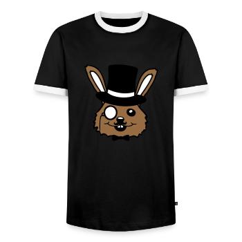 Sir Hase Monokel Brille Bart Zylinder Hut Mr. Herr - Männer Kontrast-T-Shirt - Schwarz/Weiß - Vorne - AI Model Female 172 light (172cm) & AI Model Male 178 light (178cm)