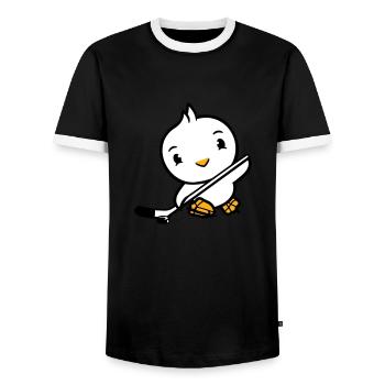 Bird Playing Hockey Sport Puck Stick Hobby - Men's Ringer Shirt - black/white - Front - AI Model Female 172 light (172cm) & AI Model Male 178 light (178cm)