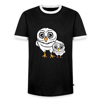 2 Eulen Papa Mama Kind Baby Familie Mutter Vater - Männer Kontrast-T-Shirt - Schwarz/Weiß - Vorne - AI Model Female 172 light (172cm) & AI Model Male 178 light (178cm)