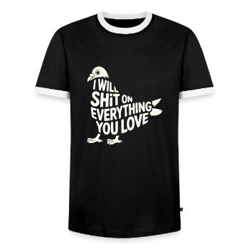 ICH WERDE AUF ALLES SCHEISSEN, WAS DU LIEBST - Männer Kontrast-T-Shirt - Schwarz/Weiß - Vorne - AI Model Female 172 light (172cm) & AI Model Male 178 light (178cm)