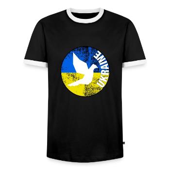 Logo rond de pigeon d’Ukraine gratuit - T-shirt contrasté Homme - noir/blanc - Devant - AI Model Female 172 light (172cm) & AI Model Male 178 light (178cm)