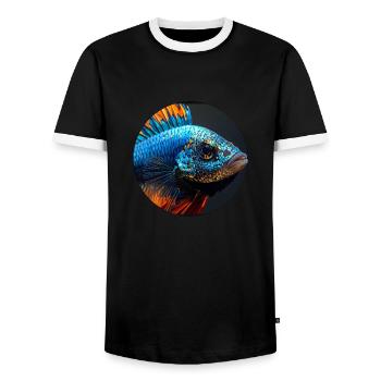 Fisch,bunt,pailletten,glitzer,blau - Männer Kontrast-T-Shirt - Schwarz/Weiß - Vorne - AI Model Female 172 light (172cm) & AI Model Male 178 light (178cm)