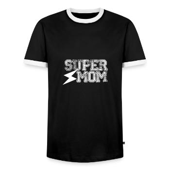 Super Mom - Mum Power! - Men's Ringer Shirt - black/white - Front - AI Model Female 172 light (172cm) & AI Model Male 178 light (178cm)