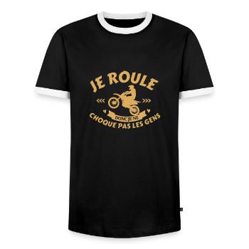 Je roule le moto, biker,Vélo - T-shirt contrasté Homme - noir/blanc - Devant - AI Model Female 172 light (172cm) & AI Model Male 178 light (178cm)