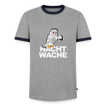 Night watch owl with flashlight in the security service - Men's Ringer Shirt - grey/navy  - Front - AI Model Female 172 light (172cm) & AI Model Male 178 light (178cm)