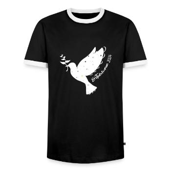Erstkommunion 2024 1. Heilige Kommunion Taube - Männer Kontrast-T-Shirt - Schwarz/Weiß - Vorne - AI Model Female 172 light (172cm) & AI Model Male 178 light (178cm)