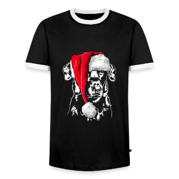 Santa BEAUCERON Christmas Dogs Wilsigns - Men's Ringer Shirt - black/white - Front - AI Model Female 172 light (172cm) & AI Model Male 178 light (178cm)