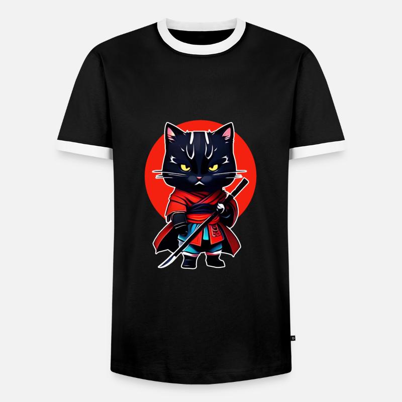 Samurai-Katze - Männer Kontrast-T-Shirt - Schwarz/Weiß