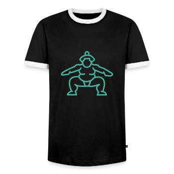 Sumo japonais turquoise - T-shirt contrasté Homme - noir/blanc - Devant - AI Model Female 172 light (172cm) & AI Model Male 178 light (178cm)