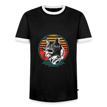 Rave Raver Techno music Techno bass Mischpult - Männer Kontrast-T-Shirt - Schwarz/Weiß - Vorne - AI Model Female 172 light (172cm) & AI Model Male 178 light (178cm)