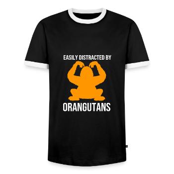 Orangutan - Men's Ringer Shirt - black/white - Front - AI Model Female 172 light (172cm) & AI Model Male 178 light (178cm)