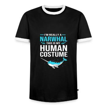 Narwhal - Men's Ringer Shirt - black/white - Front - AI Model Female 172 light (172cm) & AI Model Male 178 light (178cm)